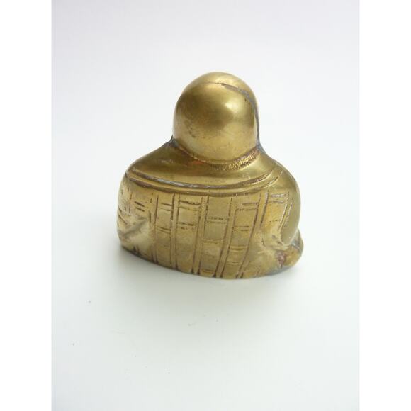 Vintage Small Brass Sitting Smiling Buddha Figurine Paperweight Decor - Picture 3 of 5